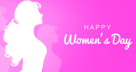 Happy Women's Day Backdrop Blue with White Girl Art Illustration. Activist and Event concept background