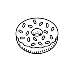 Donut black and white line icon. Doughnut
