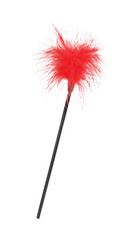 Red feather tickler on white background. Sex toy