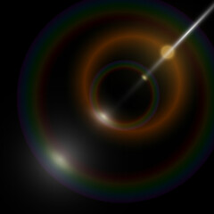 The effect of the sun, light through the lens, glare on a black background. Special effects for video and photo