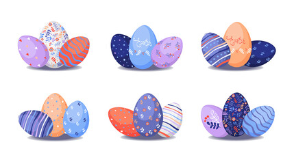 Happy Easter. Set of Easter eggs with different texture. Spring holiday.