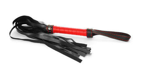 Whip for sexual roleplay on white background