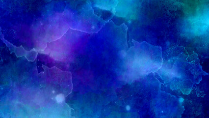 Colorful galaxy star nebula space in purple pink blue Cosmic creative neon watercolor on black paper background. Aquarelle vivid ink textured blue, pink and purple color canvas for creative design.