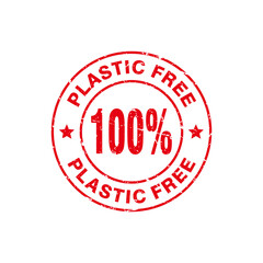 Abstract Circle Red Grungy Plastic Free Rubber Stamp Illustration Vector, 100% Plastic Free Text Seal, Mark, Label Design Template