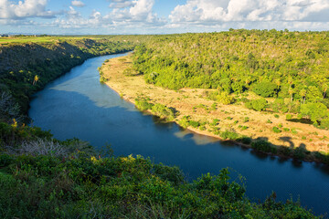Scenic view of the Chavon river near the La Romana, Dominican Republic, beautiful nature landscape,...