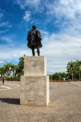 Nicolas de Ovando monument on the plaza de la Hispanidad (de España) in Santo Domingo, Dominican Republic, first royal governor of the Indies (Hispaniola), scenic cityscape, travel background