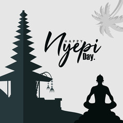 Nyepi day or day of silence for Hindu ceremonies in Bali, Hindu religious ceremonial parade. greeting card.