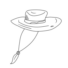 Cowboy doodle hat illustration. Line art icon garden collection. Black on White background. 