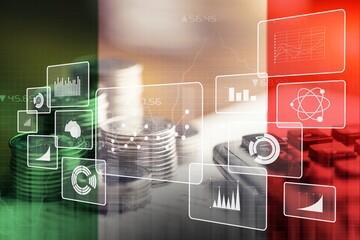 Stock market investment trading financial, coin and Italy flag background.
