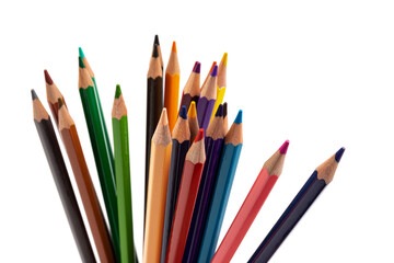 Fototapeta premium Many multicolored pencils, isolated on white background with copy space. Art and education background.