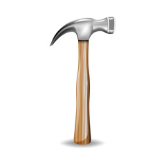 Realistic hammer vector illustration on white background.