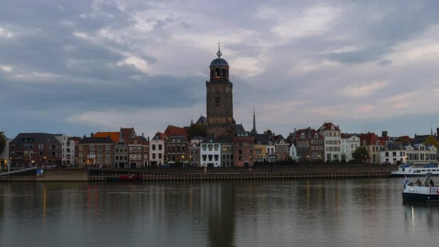 Day to Night Time Lapse with clouds and St Lebu&iuml;nus Church in Deventer, Overijssel, The Netherlands