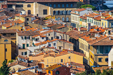 Naklejka premium Aerial view of Florence city, tiled roof of Florence, Toscana, Italy
