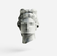 Apollo statue vapor wave background cyber punk retro concept. 3d illustration - 488799584
