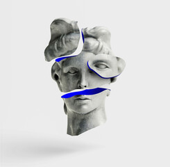 Apollo statue vapor wave background cyber punk retro concept. 3d illustration - 488799589