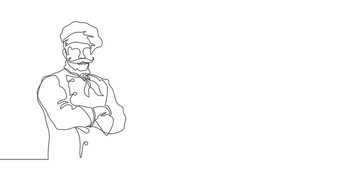 Animation of an image drawn with a continuous line. Chef.