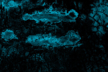 Dark cyan color abandoned old concrete wall surface with heavy grunge texture for background