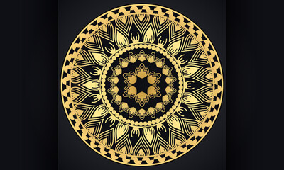 Gold ornament on a black background. Luxury mandala design.
