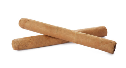 Two cigars on white background. Tobacco smoking