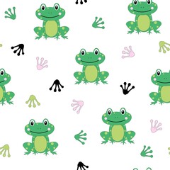 Kids seamless pattern with cute frog.  Background for baby textile