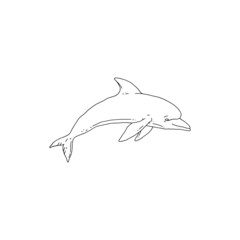 Obraz premium Dolphin jumping playful aquatic animal black white sketch line doodle vector Illustration.