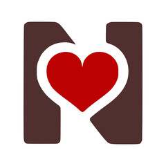 Letter n with heart symbol doodle icon