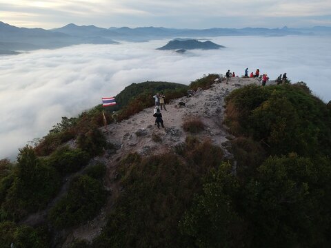 Mountain landscape at the top of Gunung Silipat mountain in Ayerweng ,Betong Yala province, Thailand. Travel Lifestyle and backpacking concept
