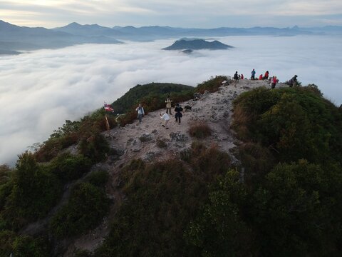Mountain landscape at the top of Gunung Silipat mountain in Ayerweng ,Betong Yala province, Thailand. Travel Lifestyle and backpacking concept