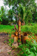 old water pump was used to pump water from under the ground to the rice fields