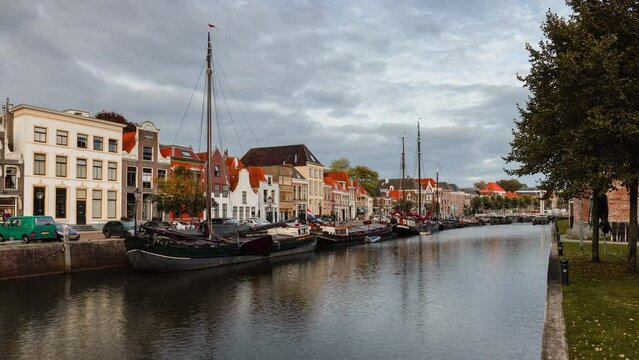 Day Time Lapse with clouds and boats in Zwolle, Overijssel, The Netherlands