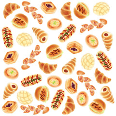 Irregular bread pattern drawn with digital watercolor