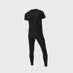 Black compression underwear mockup 3D rendering, men's t-shirt, tight pants, with space for design, pattern, for advertising a clothing store.