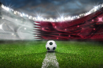 soccer stadium - Qatar flag - ball center, midfield