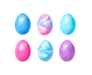 Watercolor Easter eggs set. Modern hand drawn spring illustration. Perfect for Easter greeting cards, invitation, stickers, digital scrapbook and other.