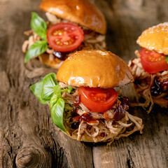 Set of homemade mini burgers with stew beef