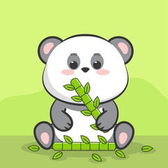 kawaii panda eating bamboo