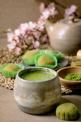 Asian rice dessert sweet green matcha mochi