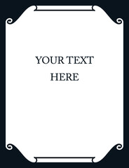 Vector border frame. Background or book page. Simple rectangular billboard, poster, plaque, signboard, sticker, or label 