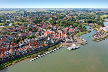 Naklejka premium Aerial from the city Woudrichem at the river Merwede in the Netherlands