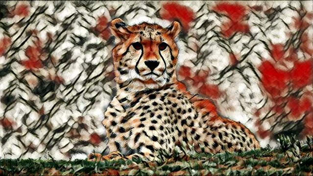 Beautiful digitally generated painted animation of cheetah animal for digital art concept