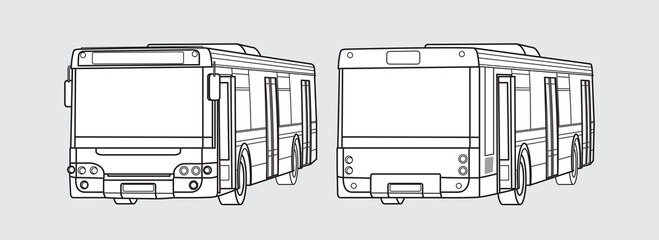 Black outline transport illustration, bus front and back image on white background. Vector design object © panimoni