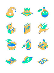 Fairy tale and magic - modern isometric vector icon set