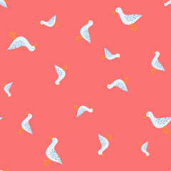 Seagulls standing seamless pattern. Background of sea birds.