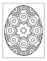 Mandala flower black and white pattern with Easter eggs for coloring book page
 