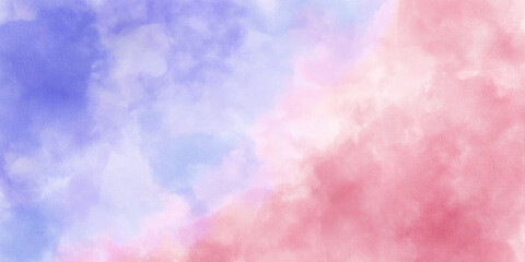 Fantasy smooth light pink, purple shades and blue watercolor paper textured illustration. Modern creative smeared blue, purple and pink shades watercolor background for vintage card, retro template. 