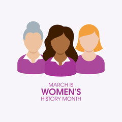 March is Women's History Month vector. Woman avatar head icons. Group of multi-ethnic women vector. Abstract female face vector