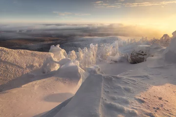 Fotobehang Sunrise magic. Mount Polud, Krasnovishersk, Perm krai, Russia © Elena Lebedeva