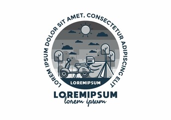 Camping with scooter flat illustration