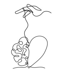 Man silhouette brain with hand as line drawing on white background