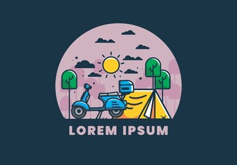 Camping with scooter flat illustration